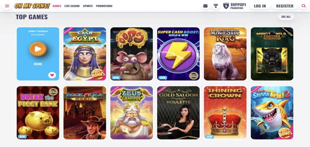 OhMySpins casino games